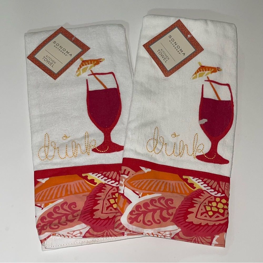 Sonoma Outdoors Kitchen Drink Cocktail White Paisley Towel